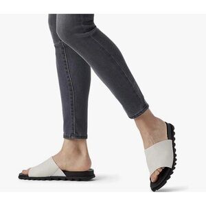 Sorel Cream Leather Slide Sandals with Black Footbed